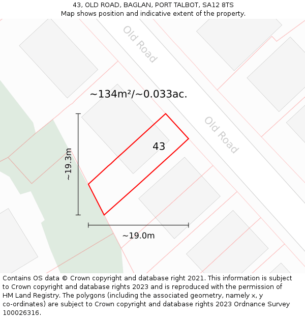 43, OLD ROAD, BAGLAN, PORT TALBOT, SA12 8TS: Plot and title map