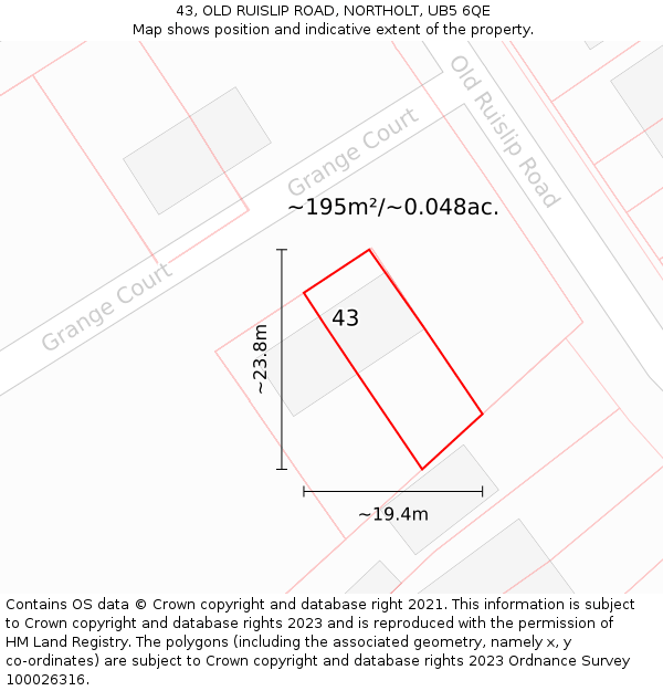 43, OLD RUISLIP ROAD, NORTHOLT, UB5 6QE: Plot and title map