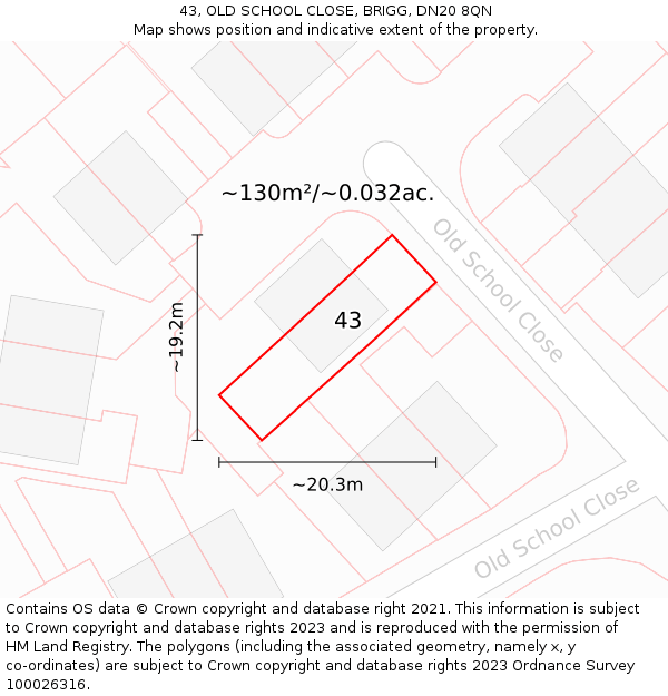 43, OLD SCHOOL CLOSE, BRIGG, DN20 8QN: Plot and title map