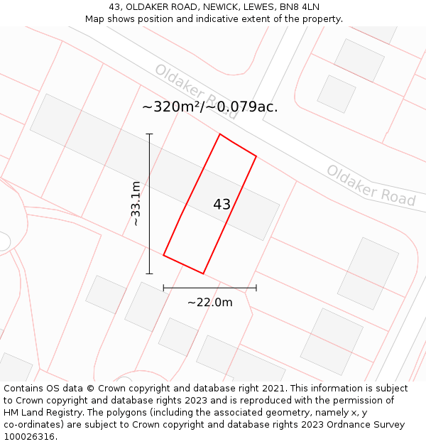 43, OLDAKER ROAD, NEWICK, LEWES, BN8 4LN: Plot and title map