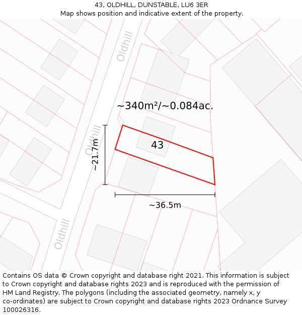43, OLDHILL, DUNSTABLE, LU6 3ER: Plot and title map