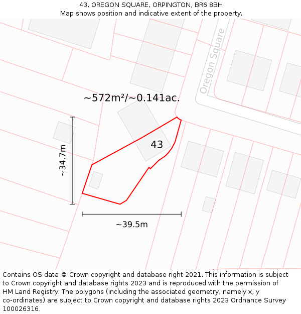 43, OREGON SQUARE, ORPINGTON, BR6 8BH: Plot and title map