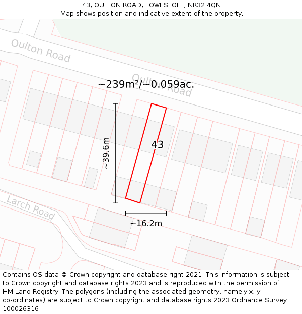 43, OULTON ROAD, LOWESTOFT, NR32 4QN: Plot and title map