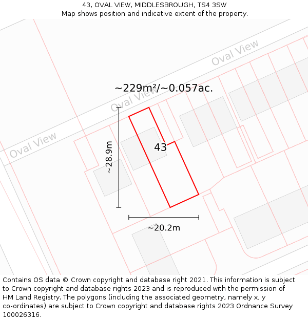 43, OVAL VIEW, MIDDLESBROUGH, TS4 3SW: Plot and title map