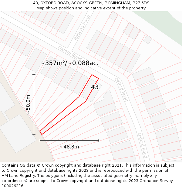 43, OXFORD ROAD, ACOCKS GREEN, BIRMINGHAM, B27 6DS: Plot and title map