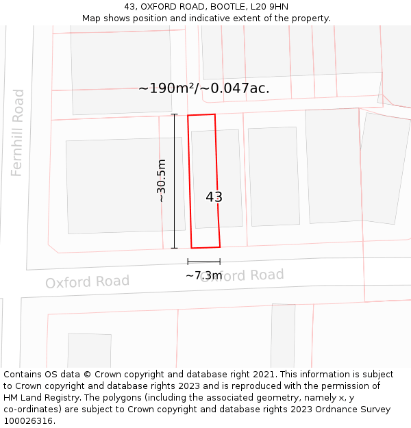 43, OXFORD ROAD, BOOTLE, L20 9HN: Plot and title map