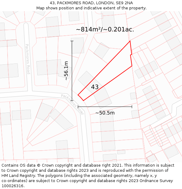 43, PACKMORES ROAD, LONDON, SE9 2NA: Plot and title map