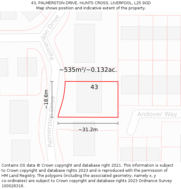 43, PALMERSTON DRIVE, HUNTS CROSS, LIVERPOOL, L25 9GD: Plot and title map