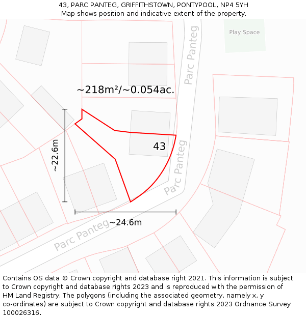 43, PARC PANTEG, GRIFFITHSTOWN, PONTYPOOL, NP4 5YH: Plot and title map