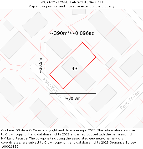 43, PARC YR YNN, LLANDYSUL, SA44 4JU: Plot and title map