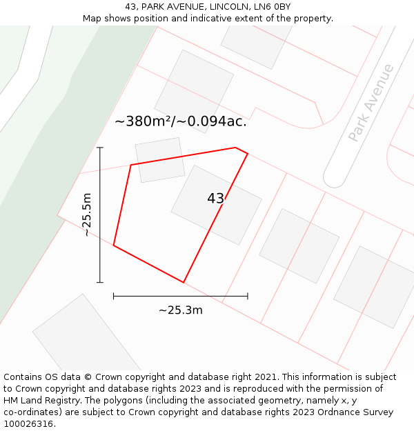 43, PARK AVENUE, LINCOLN, LN6 0BY: Plot and title map