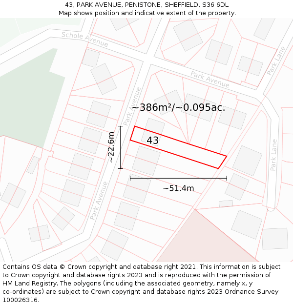 43, PARK AVENUE, PENISTONE, SHEFFIELD, S36 6DL: Plot and title map