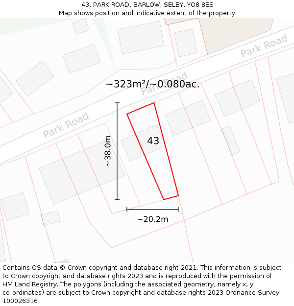 43, PARK ROAD, BARLOW, SELBY, YO8 8ES: Plot and title map