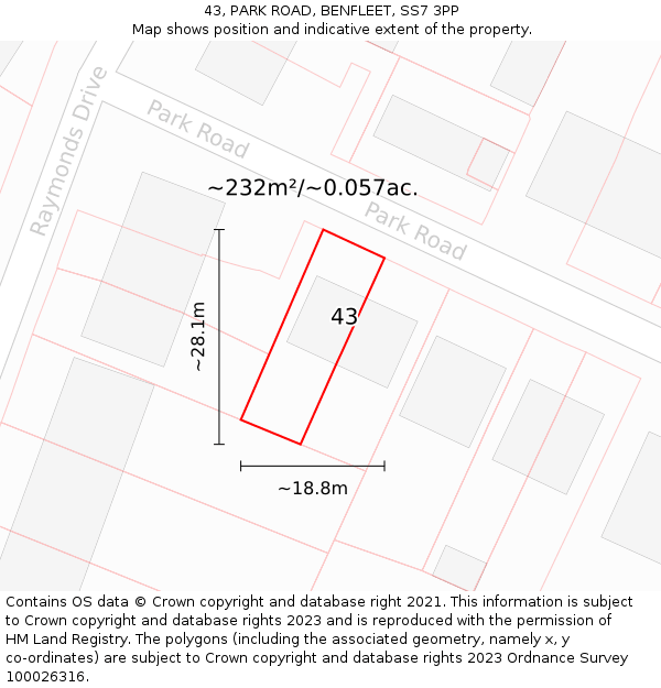 43, PARK ROAD, BENFLEET, SS7 3PP: Plot and title map