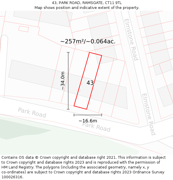 43, PARK ROAD, RAMSGATE, CT11 9TL: Plot and title map
