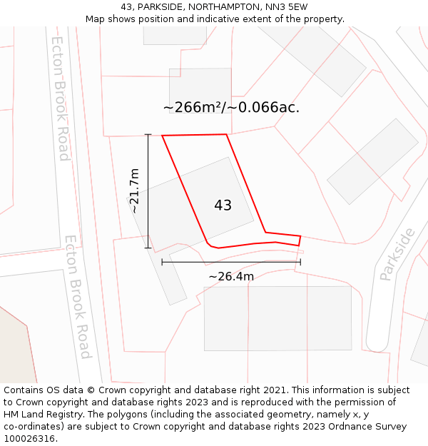 43, PARKSIDE, NORTHAMPTON, NN3 5EW: Plot and title map