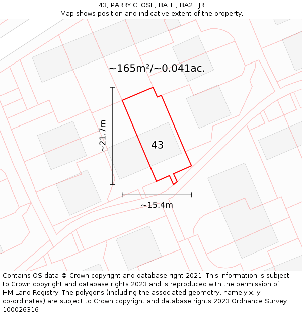 43, PARRY CLOSE, BATH, BA2 1JR: Plot and title map