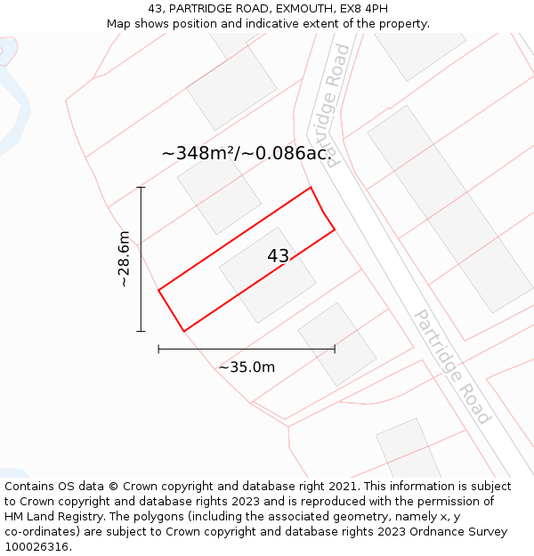 43, PARTRIDGE ROAD, EXMOUTH, EX8 4PH: Plot and title map