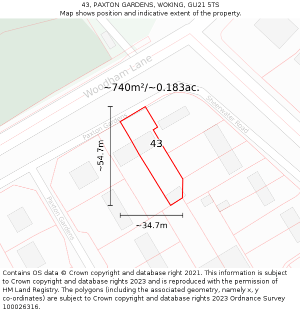 43, PAXTON GARDENS, WOKING, GU21 5TS: Plot and title map