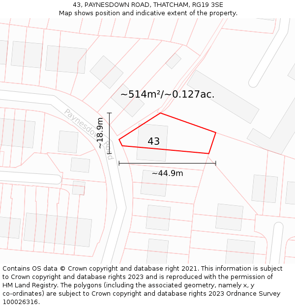 43, PAYNESDOWN ROAD, THATCHAM, RG19 3SE: Plot and title map