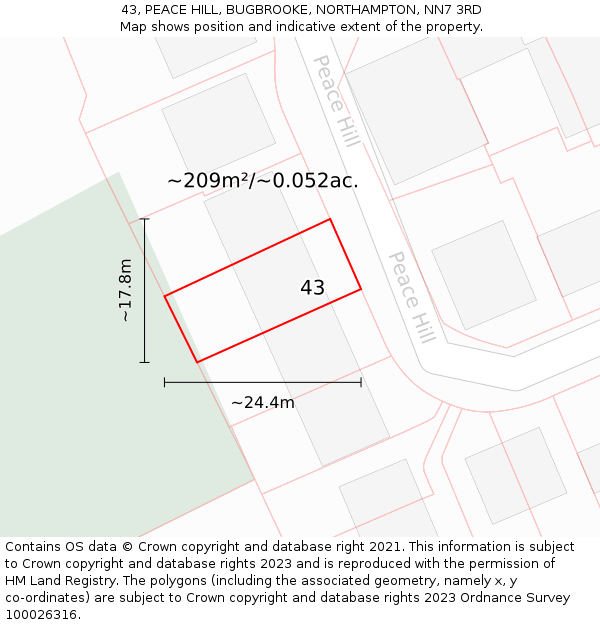 43, PEACE HILL, BUGBROOKE, NORTHAMPTON, NN7 3RD: Plot and title map