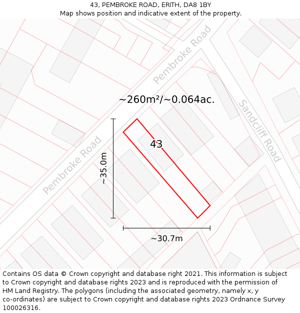 43, PEMBROKE ROAD, ERITH, DA8 1BY: Plot and title map