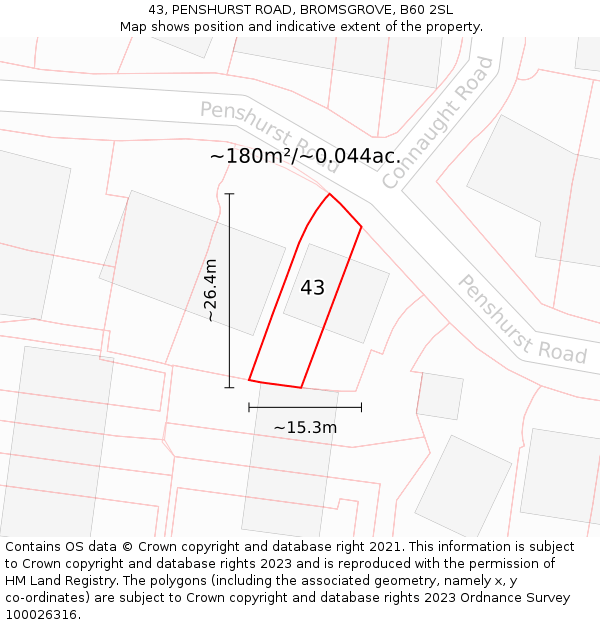 43, PENSHURST ROAD, BROMSGROVE, B60 2SL: Plot and title map
