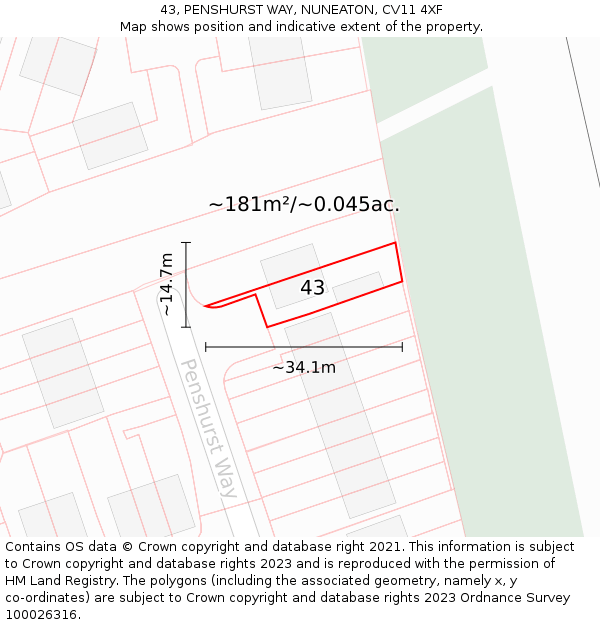 43, PENSHURST WAY, NUNEATON, CV11 4XF: Plot and title map