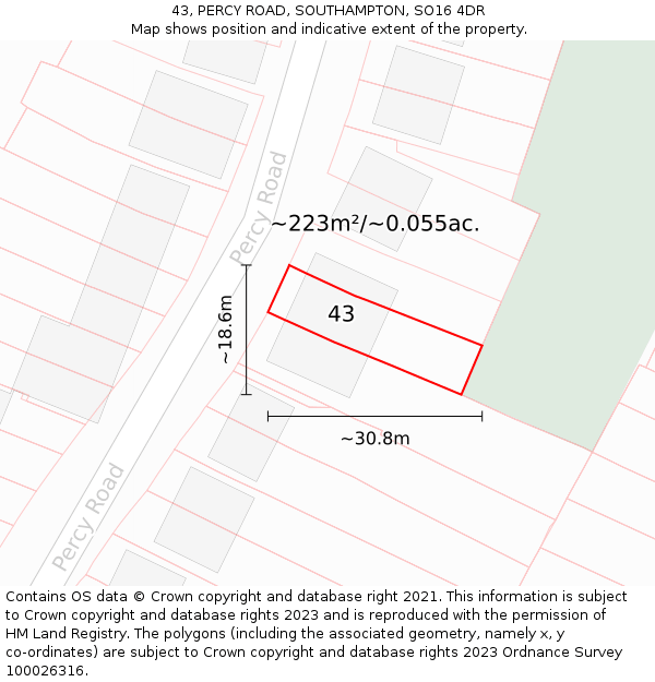 43, PERCY ROAD, SOUTHAMPTON, SO16 4DR: Plot and title map