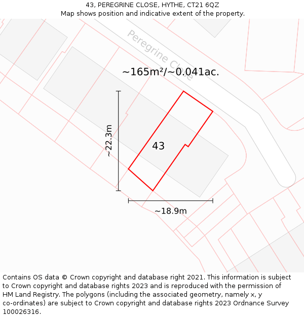 43, PEREGRINE CLOSE, HYTHE, CT21 6QZ: Plot and title map
