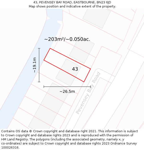 43, PEVENSEY BAY ROAD, EASTBOURNE, BN23 6JD: Plot and title map