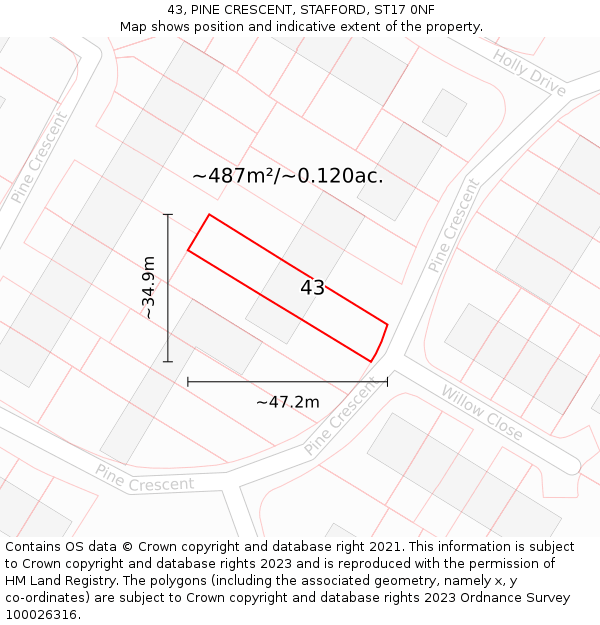 43, PINE CRESCENT, STAFFORD, ST17 0NF: Plot and title map