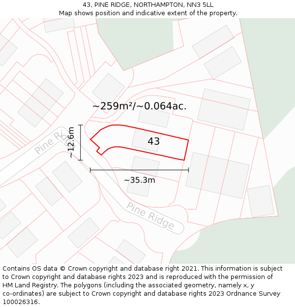 43, PINE RIDGE, NORTHAMPTON, NN3 5LL: Plot and title map
