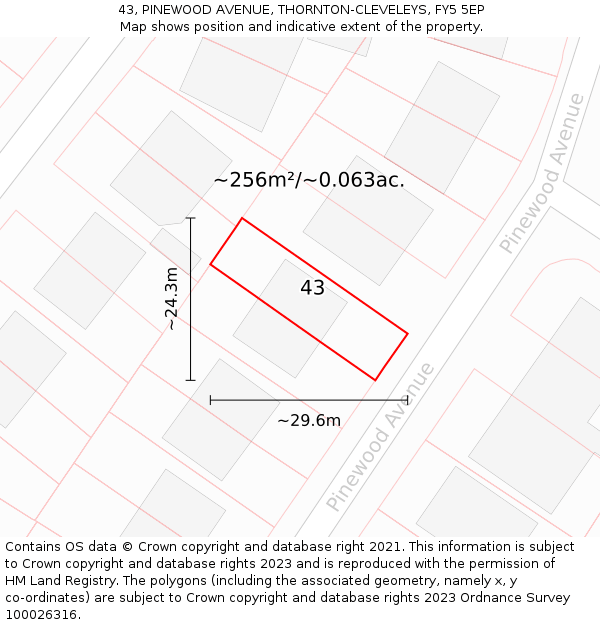 43, PINEWOOD AVENUE, THORNTON-CLEVELEYS, FY5 5EP: Plot and title map