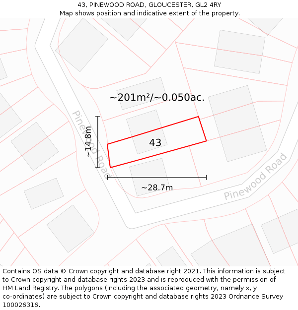 43, PINEWOOD ROAD, GLOUCESTER, GL2 4RY: Plot and title map