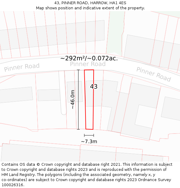 43, PINNER ROAD, HARROW, HA1 4ES: Plot and title map