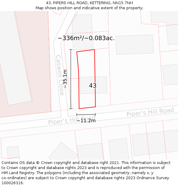 43, PIPERS HILL ROAD, KETTERING, NN15 7NH: Plot and title map