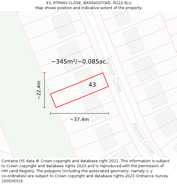 43, PITMAN CLOSE, BASINGSTOKE, RG22 6LU: Plot and title map