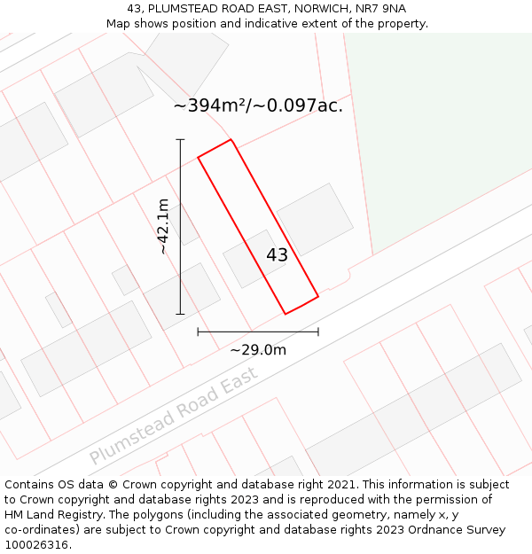 43, PLUMSTEAD ROAD EAST, NORWICH, NR7 9NA: Plot and title map