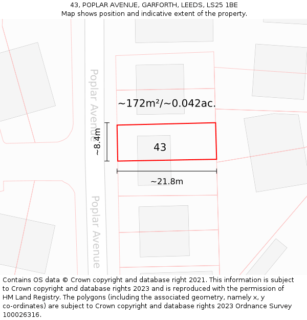 43, POPLAR AVENUE, GARFORTH, LEEDS, LS25 1BE: Plot and title map