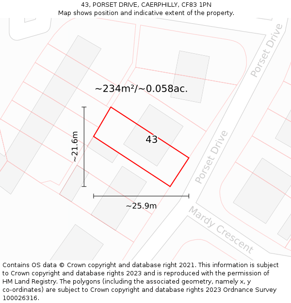 43, PORSET DRIVE, CAERPHILLY, CF83 1PN: Plot and title map