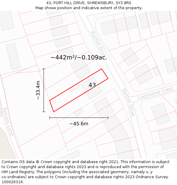 43, PORT HILL DRIVE, SHREWSBURY, SY3 8RS: Plot and title map