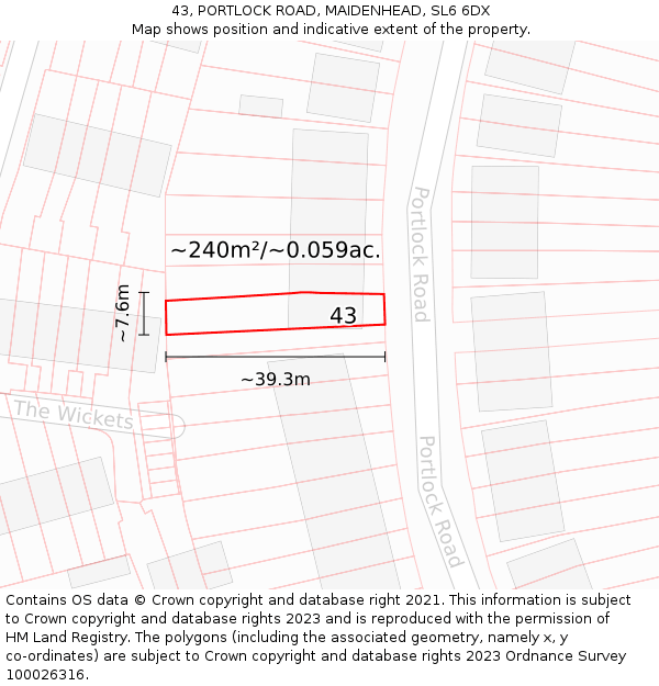 43, PORTLOCK ROAD, MAIDENHEAD, SL6 6DX: Plot and title map