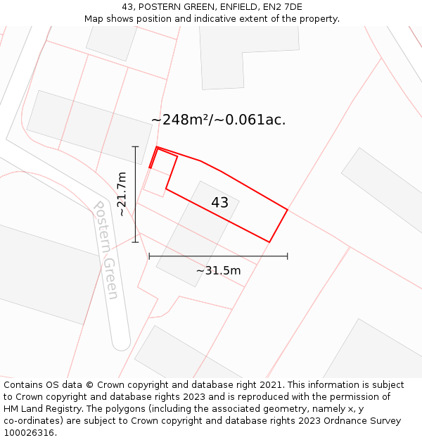 43, POSTERN GREEN, ENFIELD, EN2 7DE: Plot and title map