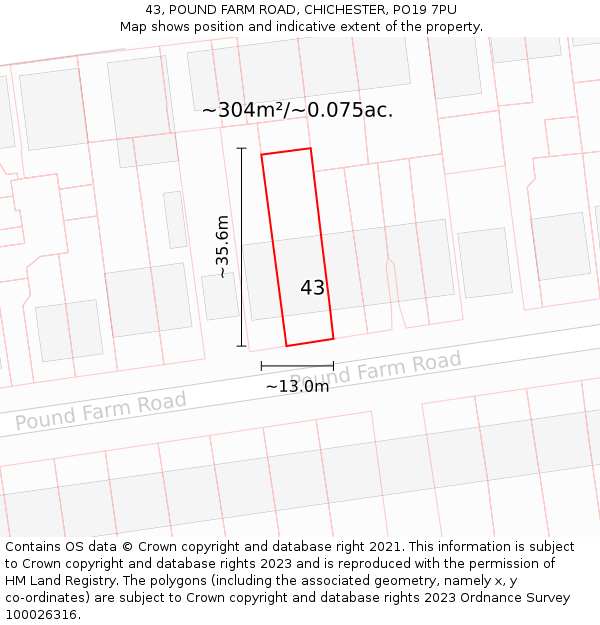 43, POUND FARM ROAD, CHICHESTER, PO19 7PU: Plot and title map
