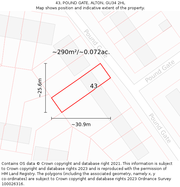 43, POUND GATE, ALTON, GU34 2HL: Plot and title map