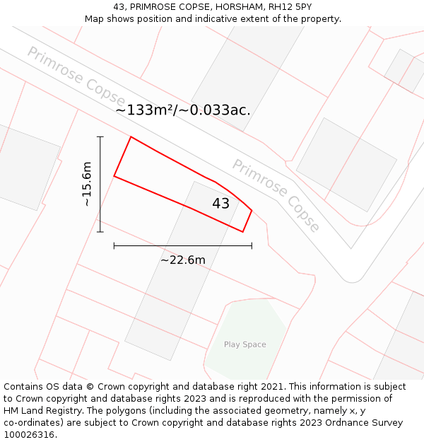 43, PRIMROSE COPSE, HORSHAM, RH12 5PY: Plot and title map