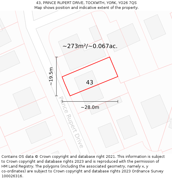 43, PRINCE RUPERT DRIVE, TOCKWITH, YORK, YO26 7QS: Plot and title map