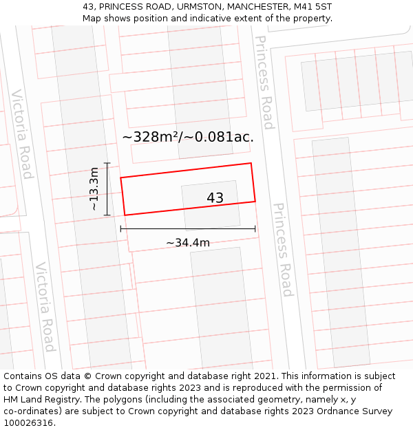 43, PRINCESS ROAD, URMSTON, MANCHESTER, M41 5ST: Plot and title map