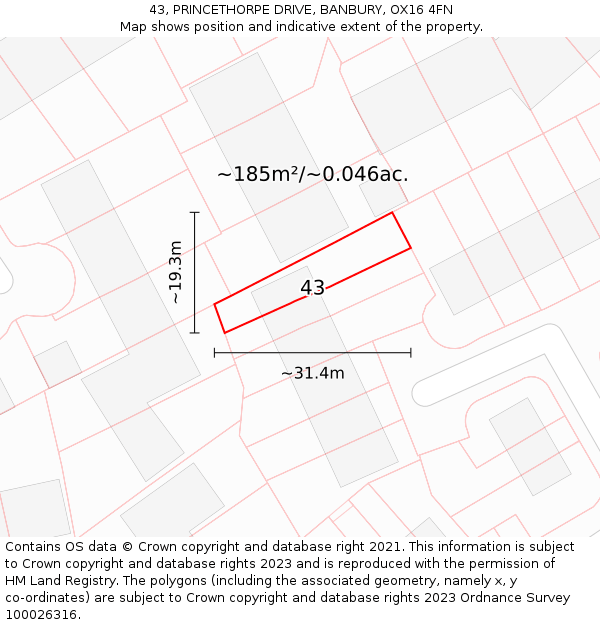 43, PRINCETHORPE DRIVE, BANBURY, OX16 4FN: Plot and title map